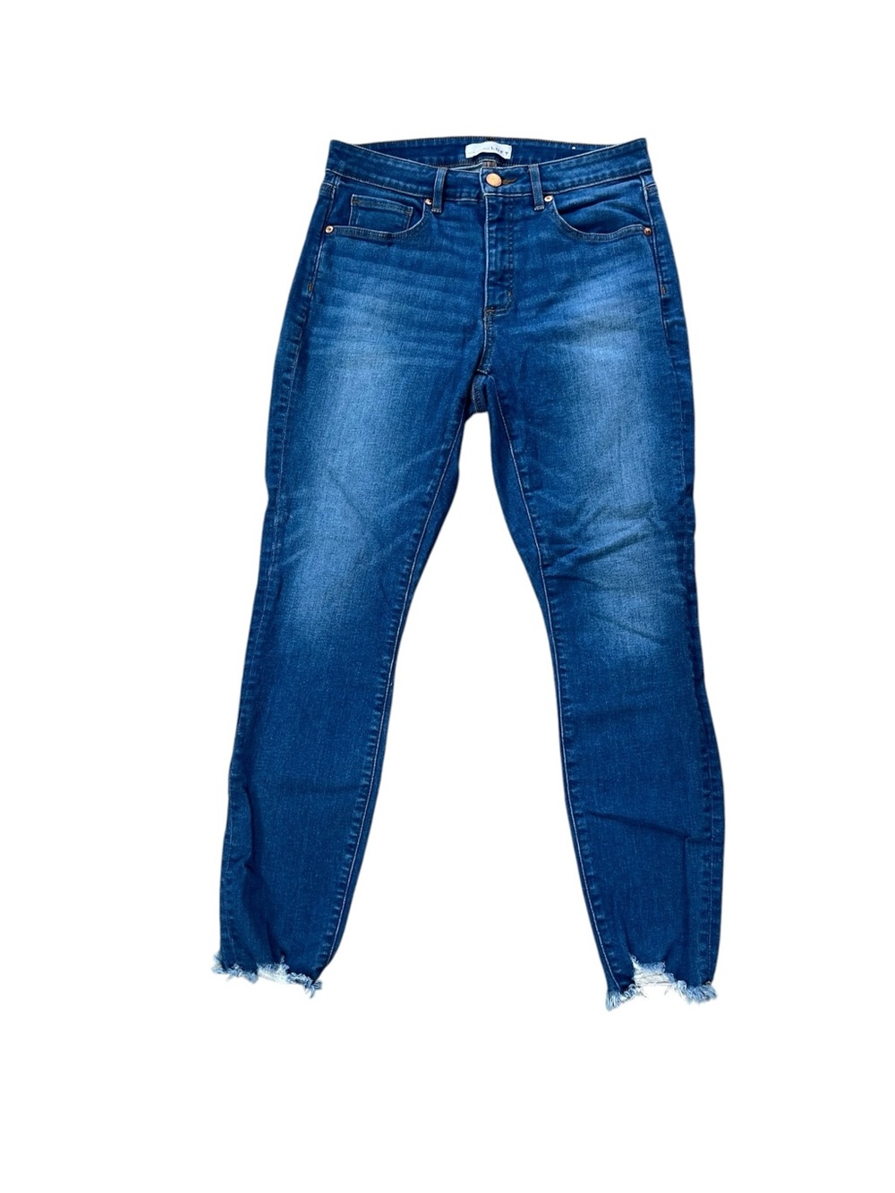 LOFT Dark Blue Skinny Jeans with Frayed Hem